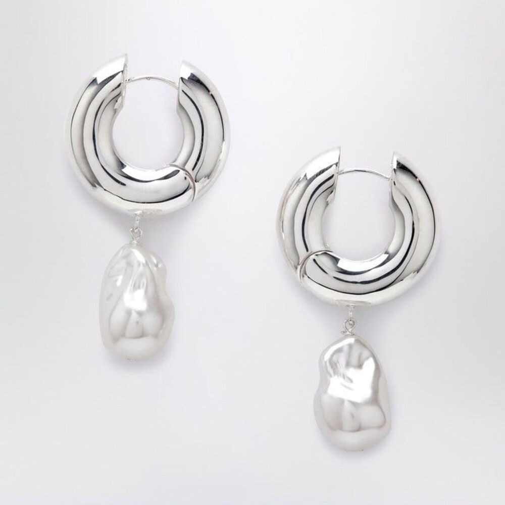 ELIOU Modern Chunky Hoop Earrings with Baroque Pearl Drops Women METAL